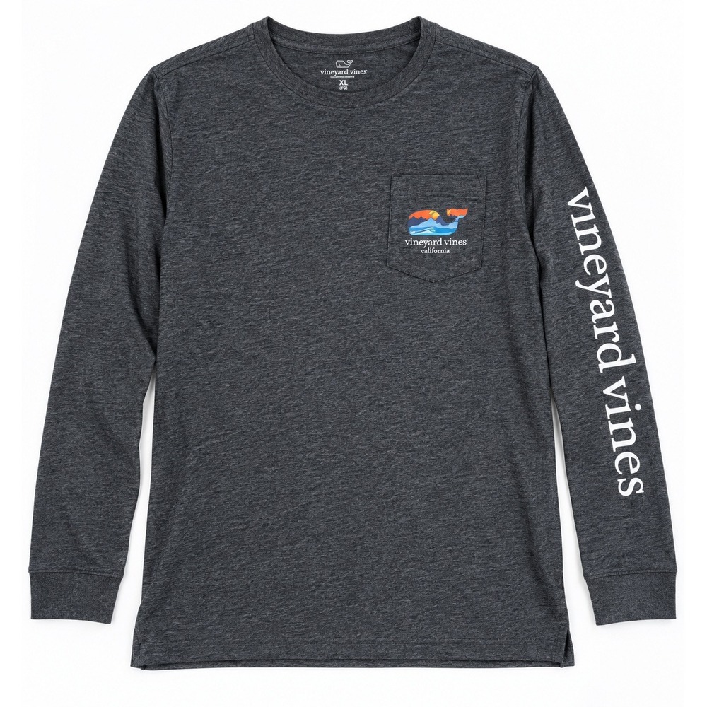 Vineyard Vines California Mountain Whale Long Sleeve Pocket Tee
